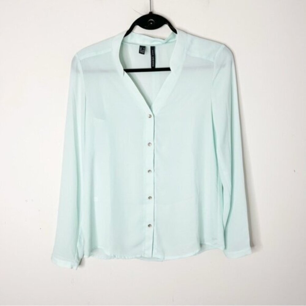 MANGO Women’s Button Blouse Mint Green Size XS Business casual Office Preppy